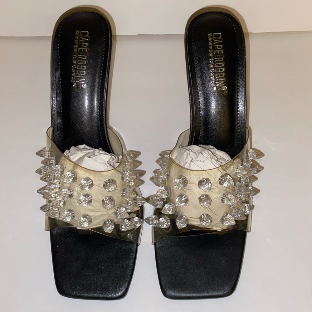 Cape Robbin Black and Cream Studded Mules
